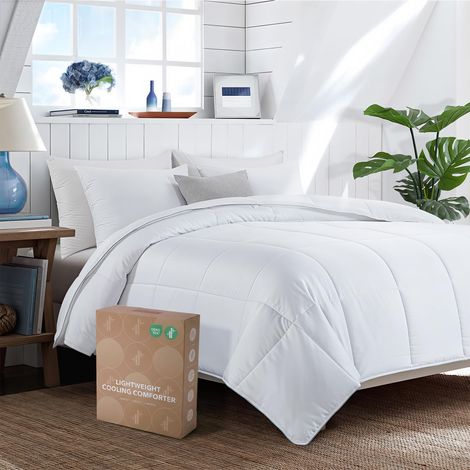 Couette légère et rafraîchissante en Viscose de Bambou pour Grand lit, 100% Viscose, 8 languettes d'angle, Douce pour Toutes Les Saisons pour Les dormeurs Chauds (1/5)