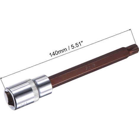 Douille à embout cannelé M10 à entraînement carré 1/2 pouce, acier S2 et chrome vanadium, longueur 140 mm, compatible avec cliquet pour une utilisation manuelle (1/4)