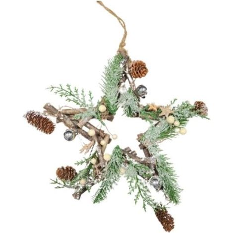 Suspension Noël Etoile houx et pin 25cm - Blanc - SILUMEN (1/2)