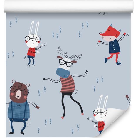 Carta da parati con animali e note musicali in stile scandinavo per soggiorno e camera da letto, 50x1000 cm. (1/5)