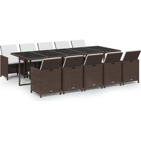 Maison Exclusive - Set da Pranzo da Giardino 11 pz con Cuscini Polyrattan Marrone (1/5)