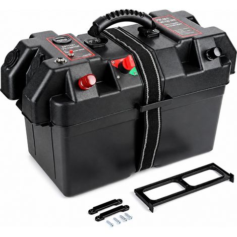 NEMAXX® BB260 12V Batteriebox Batteriekasten mit Voltmeter, Hauptschalter, 12V Steckdose, 2x USB, 16A Schutzschalter, Plus-/Minuspol & Befestigungsgurt – für Camping, Boot, Wohnmobil & Offgrid (1/5)