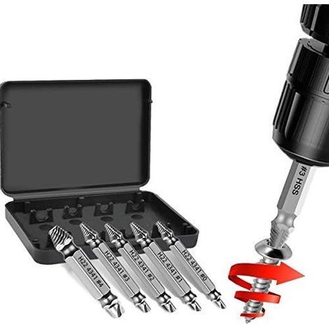 Extracteur à Vis à Tête Double,Endommagé Vis Extracteur et Retirer Kit H.S.S.1#/2#/3#/4#0#-(5Pcs) (1/5)