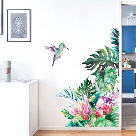 Pegatinas de pared de plantas verdes, pegatinas de pared tropicales, pegatinas de pared autoadhesivas extraíbles, pegatinas de pared de acuarela (1/4)