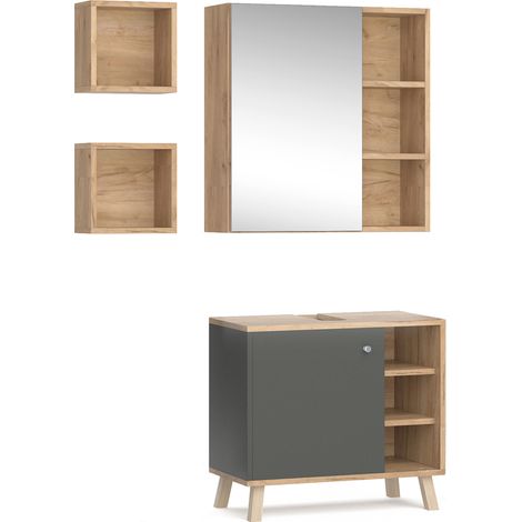 Set mobili bagno Senyo, Antracite, 3 parti, Vicco
