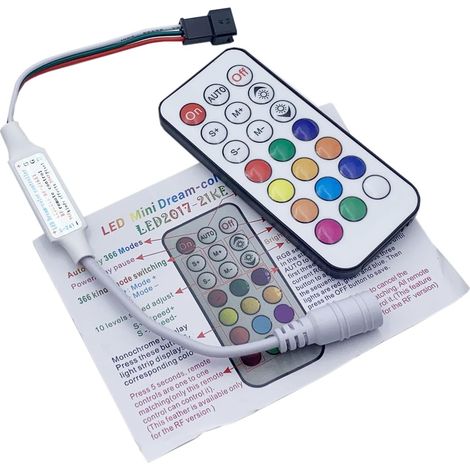 WS2812 WS2811 Contrôleur de lumières LED RF 21 touches Télécommande sans fil 350 + effet rêve 4 broches SM JST RGB IC LED Bande lumineuse DC5-24 V (3 broches pour WS2811 WS2812B) (1/5)