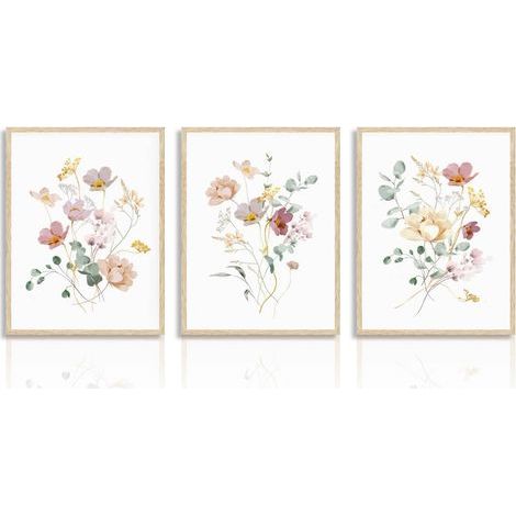 CCYKXA  Decorative Wall Art Watercolor Flower Minimalist Botanical Poster for Bedroom Living Room Decoration 30x40cm Set of 3 Unframed