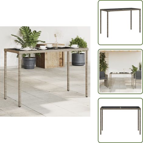 Table de jardin dessus en verre gris 115x54x74cm résine tressée - Table De Jardin - Table Extérieure - Mobilier De Jardin - Table En Verre - Table Design