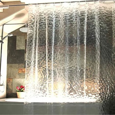Gosear® Rideau de douche 3D PEVA Baignoire Imperméable à l\'eau avec Crochets 180x180cm (1/2)