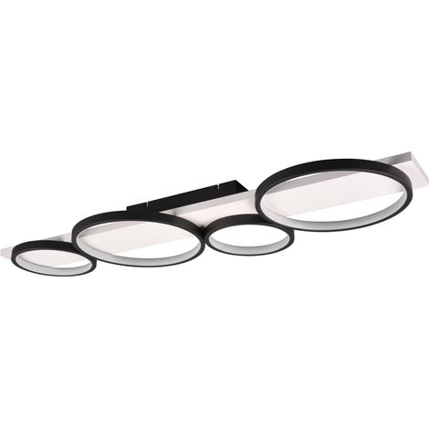 Trio Leuchten Plafonnier LED 643810432, Métal Noir mat, Bois Blanc, avec LED 44 Watt, Interrupteur Dimmer (1/5)