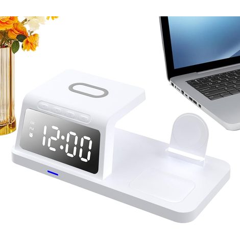 Réveil chargeur de téléphone, 4 en 1 rapide sans fil, plusieurs appareils intelligents, chargeur réveil – pour la maison, le camping-car, le camion, le voyage, le travail, l'aventure quotidienne, les (1/5)