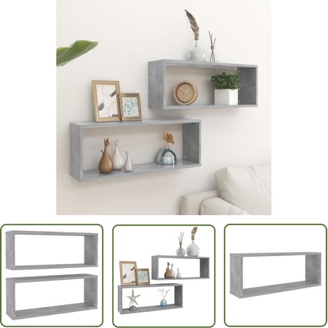 Étagères cube murales 2 pcs Gris béton 60x15x23 (1/5)