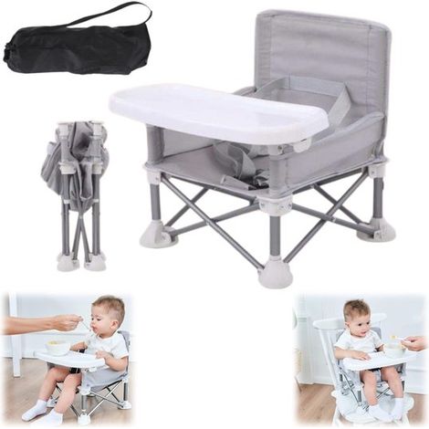 Chaise haute pour bébé Rehausseur Chaise bébé pliable Plateau amovible (37 x 31 cm Gris) (1/5)