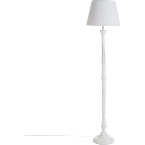Atmosphera – Lampadaire LED en bois 153cm – Abat-jour rond en lin blanc – Design moderne pour intérieur – Éclairage doux et chaleureux (1/3)