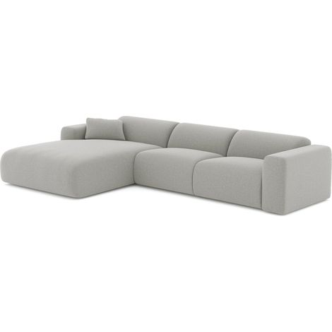 Canapé grand angle gauche 5 places en tissu tramé gris clair MYRA (1/5)