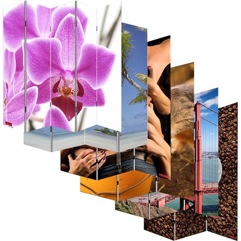 Paravent / cloison de sparation M68, 6 pans, 240x180cm, motif orchide