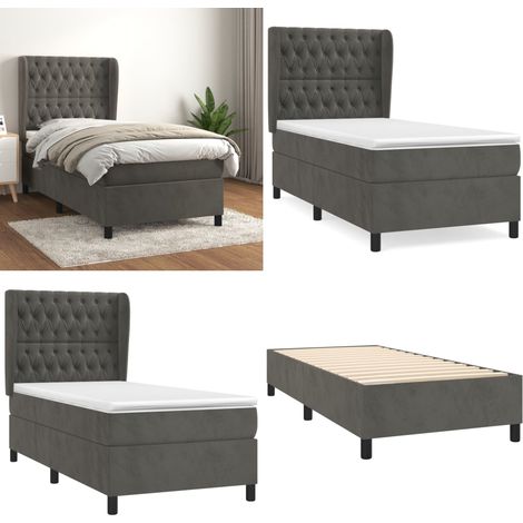 Sommier à lattes de lit avec matelas Gris foncé 100x200 cm - Lit Double - Lit Capitonné - Lit Velours - Literie - Chambre À Coucher - Home & Living (1/5)