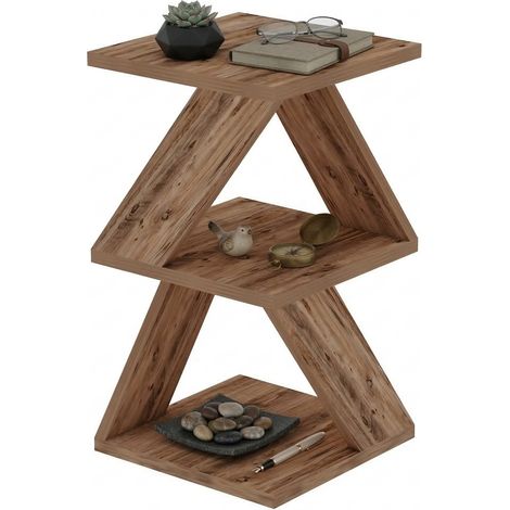 Tavolino da Salotto Serino, 2 Vani, Forma Rettangolare, Sfumatura Colore Ripiano Rovere Nodi, 30x30x54h cm Marrone Rovere Nodi