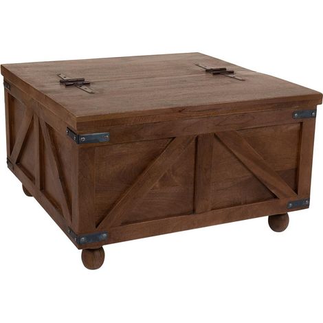 Mesa baúl de centro de madera marrón 76x76x45