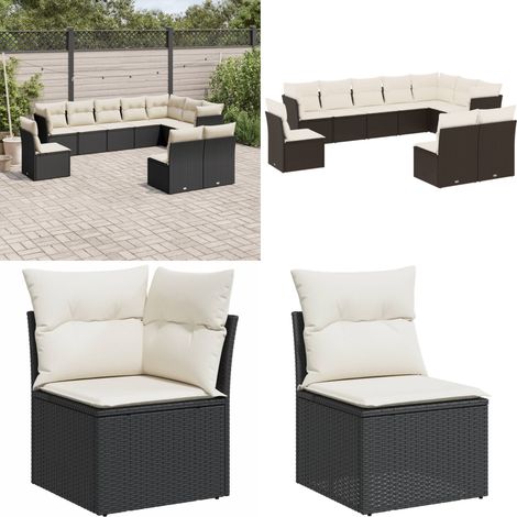 10-tlg. Garten-Sofagarnitur mit Kissen Schwarz Poly Rattan - Gartengestelle - Gartenmöbelset - Lounge Set - Rattan Möbel - Gartenlounge - Home & Living (1/5)