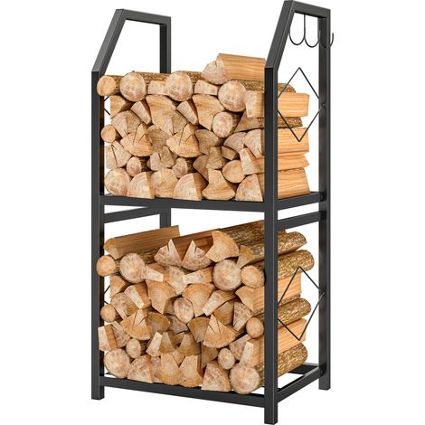 Outsunny Portalegna in Acciaio a 2 Livelli con 3 Ganci Laterali 41x30x81cm Nero (1/5)