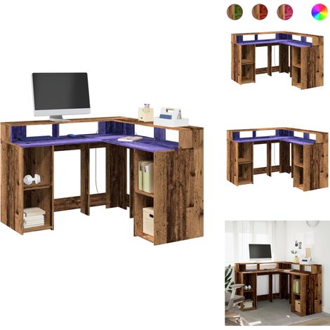 Bureau avec lumières LED vieux bois bois d'ingénierie - Bureau - Bureaux - Bureau D'ordinateur - Bureau D'étude (1/5)