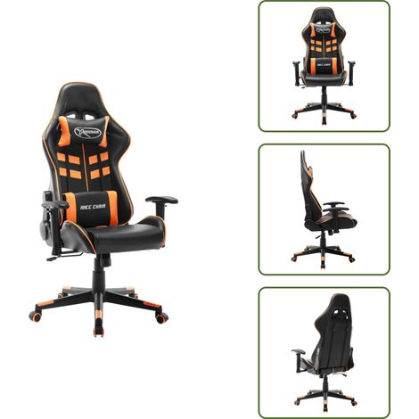 The Living Store Silla de gaming de cuero sintético negro y naranja - Silla de oficina