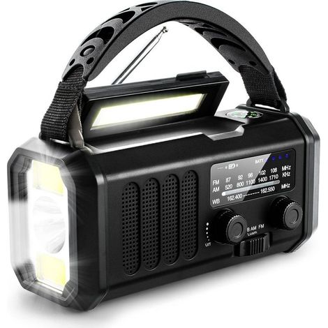 Radio Manivelle 20000mAh Rechargeable Rechargeable, Portable Radio Solaire Dynamo Radio AM/FM, Alimentation D'urgence, LED Lampe de Poche Pour Camping, Alarme SOS, Boussole (Noir) (1/5)