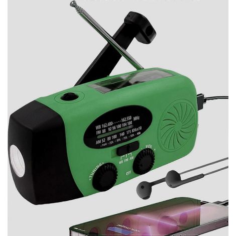Radio solaire à manivelle, chargeur de téléphone USB rechargeable 2000 mAh, radio météo d'urgence AM/FM à manivelle, alarme SOS pour le camping et la randonnée. (1/5)