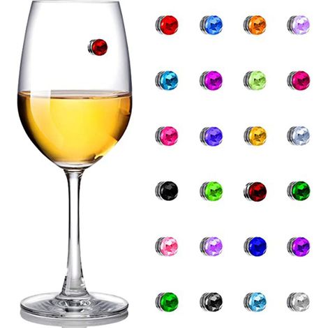 Verre à Vin Aimants 24 Pièces Marqueurs Cristal Colorés pour Flûtes Champagne, Cocktails, Martinis, Accessoires de Fête (1/5)