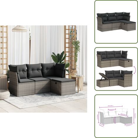 The Living Store Salon de jardin 4 pcs avec coussins gris résine tressée - Ensemble Salon De Jardin - Meubles De Jardin - Salon Extérieur - Canapé Jardin - Résine Tressée (1/5)