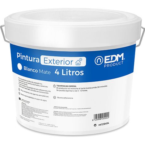 Peinture Plastique Int/ext Blanc Mat 4l Adhérence Plastique, Usage Polyvalent Intérieur/extérieur - Edm