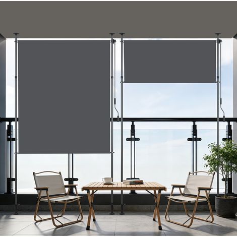 Store vertical sans perçage 120x270 cm avec manivelle réglable, coupe-vent et anti-soleil, gris foncé, en polyester, pour balcon et terrasse (1/5)