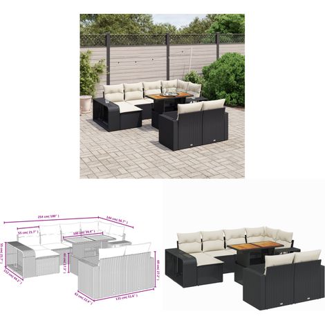 11-tlg. Garten-Sofagarnitur mit Kissen Schwarz Poly Rattan - Gartenmöbel Set - PE-Rattan Möbel - Outdoor Lounge - Gartenlounge - Terrassenmöbel - Home & Living (1/3)