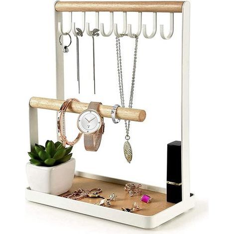Organisateur de bijoux pour femmes, idéal pour ranger colliers, bracelets, bagues et perles, de couleur blanche. (1/3)
