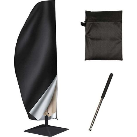 Housse Parasol Déporté avec Tige Télescopique, Housses pour Parasols de Jardi , Coupe-Vent avec Fermeture Éclair Renforcée pour Jardin/Plage (Noir, 265x40/70/50 cm) (1/4)