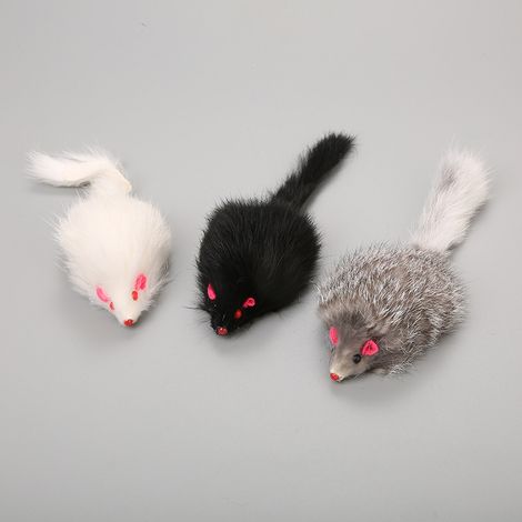 Jouets pour animaux de compagnie en peluche souris en poils de lapin, souris et chat (1/5)