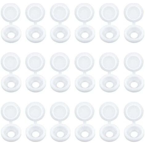 Lot de 100 Capuchons Blanc de Vis à Charnière Bouchons à Vis en Plastique pour Meubles Placards Étagères