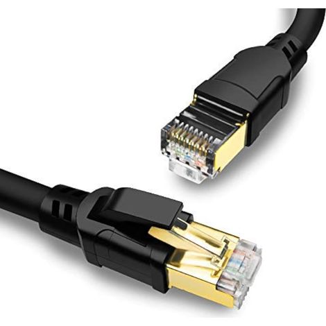 Cat 8 Cable Ethernet 6M RJ45 Câble Internet 40Gbps 2000MHz Super Débit Câble Réseau Blindé Lan S/FTP 5m Noir, Plus rapide que Cat7/Cat6 (1/5)