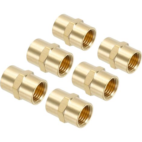 1/4" x Raccord Coupleur laiton NPT, 6 Pack femelle hexagonal pour tuyauterie domestique Bases de pommeau douche, Or - (1/5)