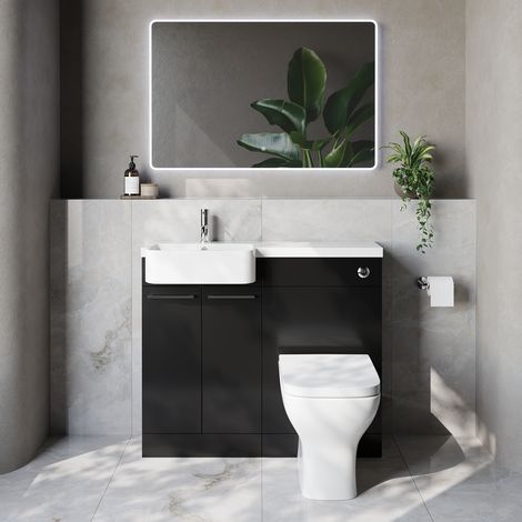 Napoli 250 Matt Black 1000mm 2 Door Vanity Unit Toilet Suite with Left Hand Round Rico Semi Recessed Basin - 1000mm - Chrome 160mm HandleWith Kingston Toilet Pan and Seat