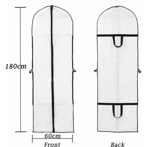 Housse Robe de Mariée 60x180cm Housse Vetement Longue pour Mariée et Robe de Demoiselle D'honneur Anti Poussière Etanche Mite Humidité Pliable et Portable Fermeture à Glissière Bilatéral(1PCS) (1/5)
