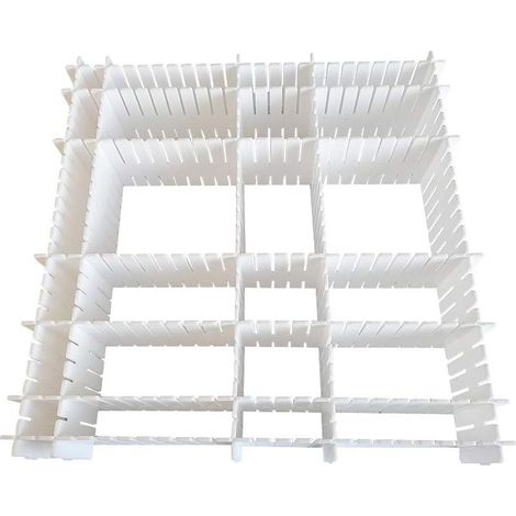 Organizador de cajones, 12 unidades, rejilla divisoria ajustable para cajones, separadores de plástico para ropa interior, calcetines, cinturones y material de oficina (blanco) (1/5)