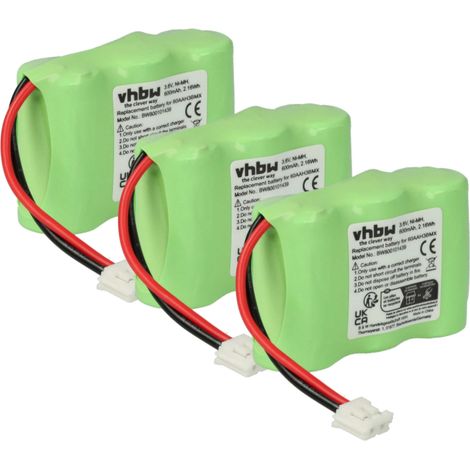 vhbw 3x Akku kompatibel mit Audioline FF888, FF988 schnurlos Festnetz Telefon (600 mAh, 3,6 V, NiMH) Grau