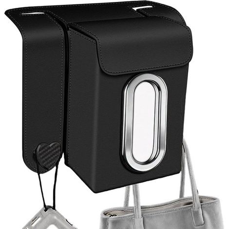 Porta fazzoletti per auto - Dispenser di fazzoletti - Organizzazione da viaggio - Montaggio con doppio gancio - 20 x 24 x 11 cm - Nero (1/5)
