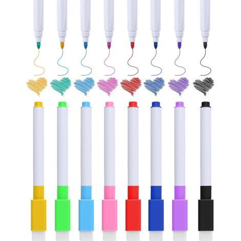 8 PCS Feutre Tableau Blanc Effacable, Magnétique Feutre Ardoise Marqueur Tableau Blanc Effaçable, Pointe Fine, Faible Odeur, pour École, Maison, Bureau (Multicolore) (1/5)