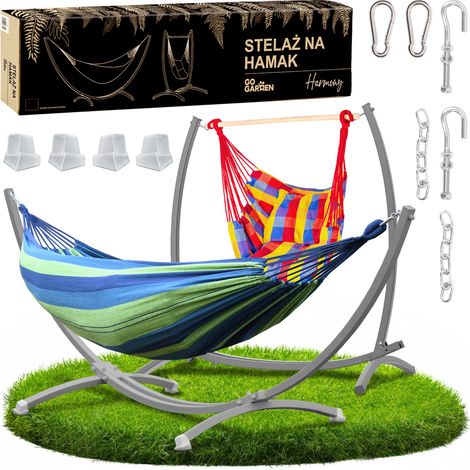 Hamaca de jardín para dos personas con armazón, soporte de metal, silla colgante, color gris. (1/5)