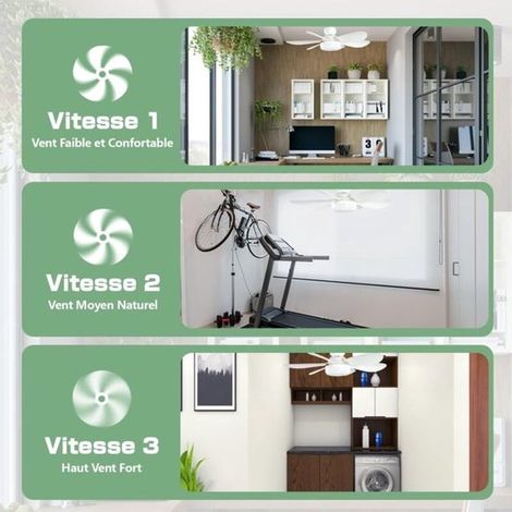 Ventilateur de plafond - 40 W - Douille E27, diamètre 52 cm, abat-jour plat, pales amovibles, télécommande, éclairage de chambre, lampe intégrée (1/5)