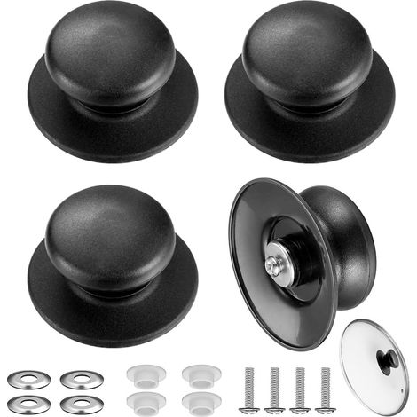Juego de 4 pomos para tapas de ollas, pomo para tapa de olla, pomo universal, repuestos para utensilios de cocina, tope para tapa de olla, mango de repuesto (negro). (1/5)
