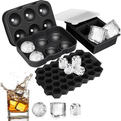 Set de bacs à glaçons en silicone, ensemble de trois moules à glace sans couvercle, couleur noire (1/5)